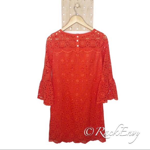 J.CREW BELL SLEEVE EYELET DRESS BRILLIANT SUNSET - Picture 9 of 12